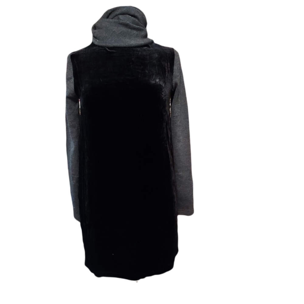 Sweater Dress S Turtle Neck Knee Length Black Gray Velvet Long Sleeve. Dimension